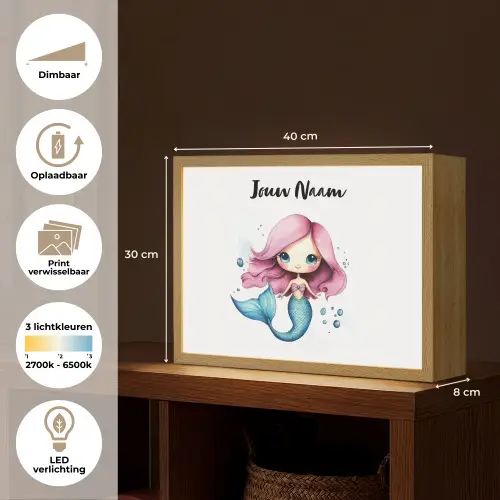 Zeemeermin - Roze Light Box met batterij (Wandlamp kind) middel -USP_websiteoverzichtNL