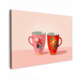 Theekopjes - Bloemmotieven - Roze - Theezakjes canvas 2cm klein -z3d