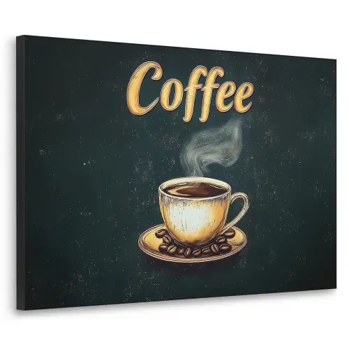 Koffie - Schotel - Koffiebonen - Retro Textielframe zwart klein -3d