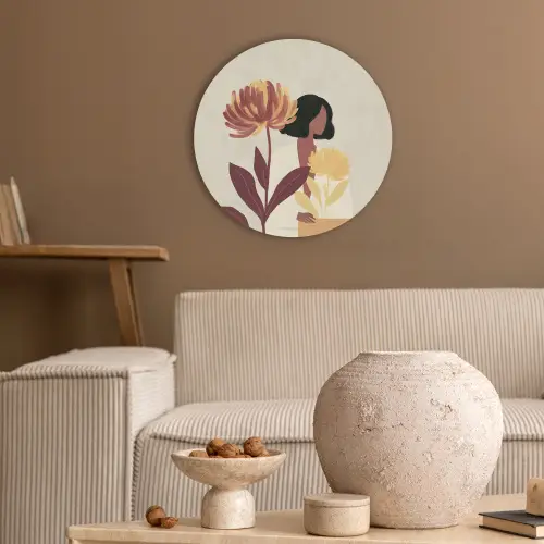 Vrouw - Minimalistisch - Bloem Akoestische PET Vilt - Rond klein -sfeer1