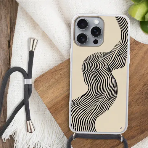 Golvend - Lijnen - Abstract - Silhouet Hoesje iPhone 16 Pro Max met koord klein -sfeer4