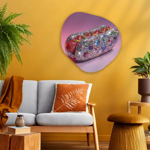 Hotdog - Steentjes - Glitters - Paars Wandcirkel Organisch Aluminium middel -sfeer4