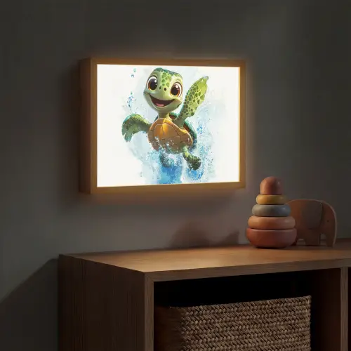 Schildpad - Cartoon - Water - Groen Light Box met batterij (Wandlamp kind) middel -sfeer5_kind