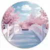Brug - Kersenbomen - Wit Wandcirkel kunststof plaat 5mm dik klein -3d