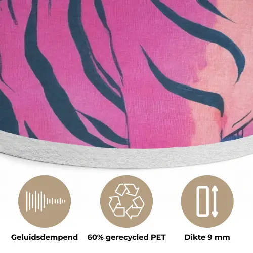 Tijger - Roze - Bladeren - Jungle Akoestische PET Vilt - Rond klein -closeup_NL