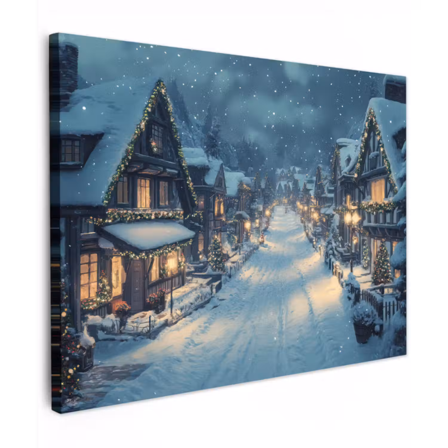 Canvas schilderij - Kerstdorp - Kerst - Sneeuw - Winter