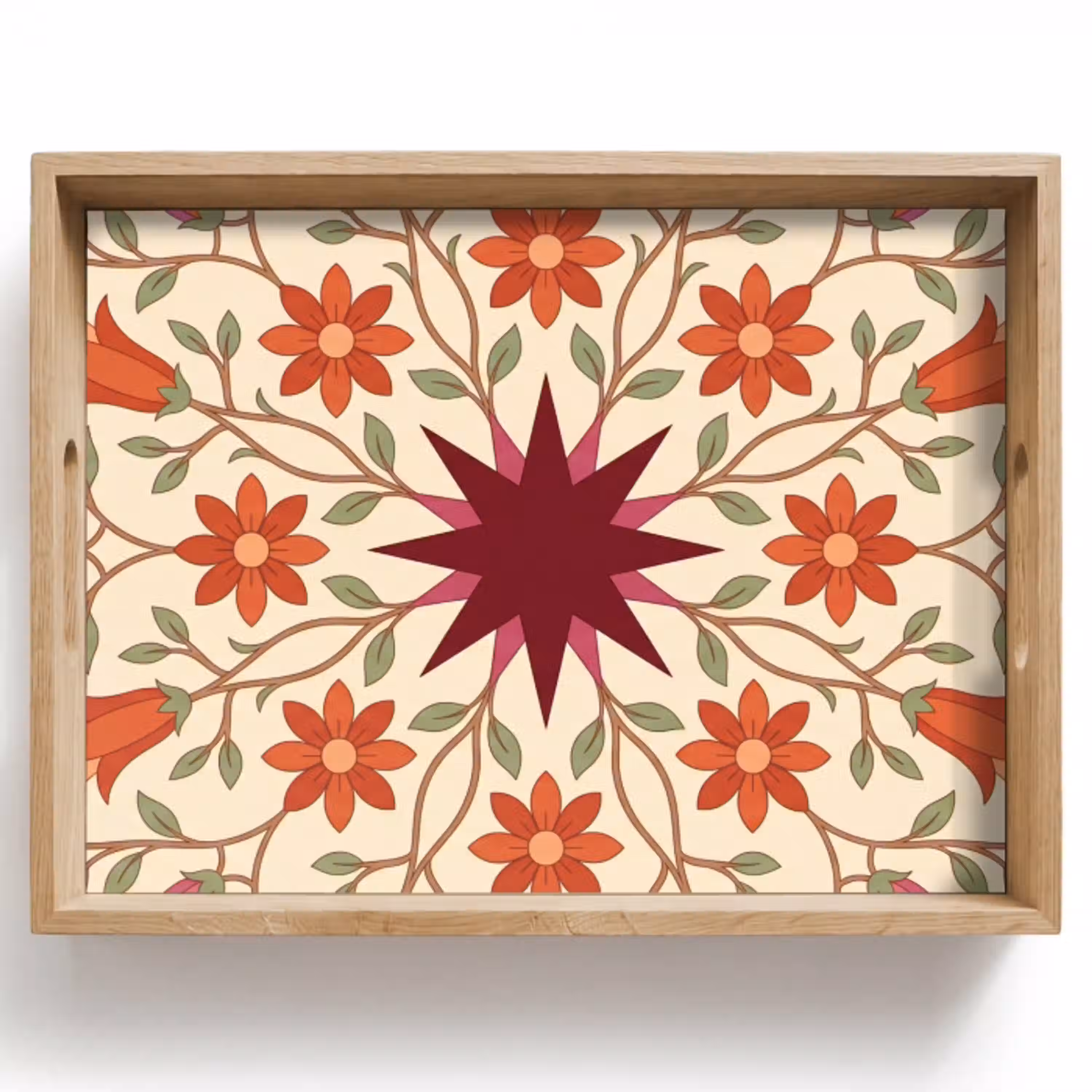 Bloemen - Mandala - Decoratief - Rood Dienblad Rechthoek middel -z3d_shopping