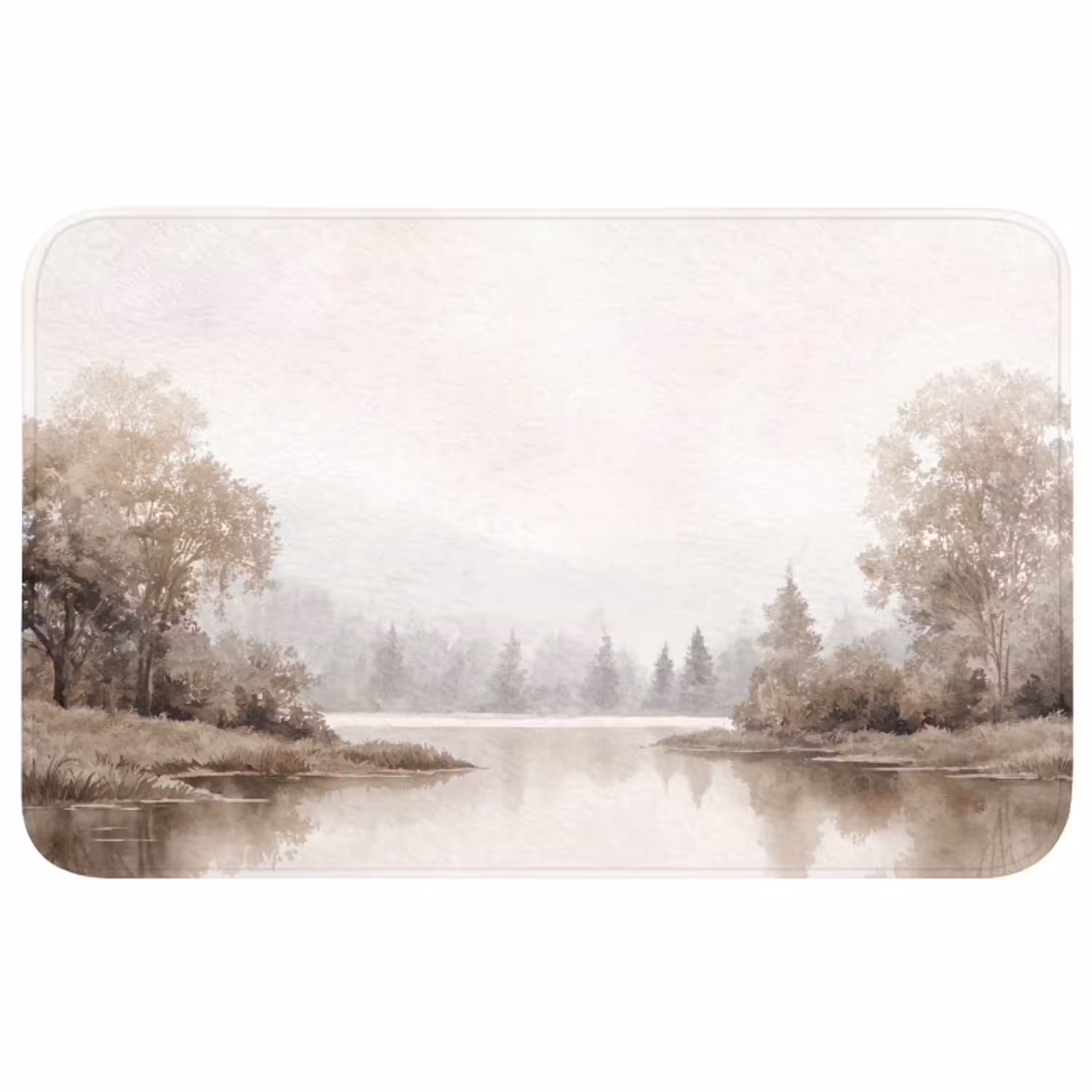 Rivierlandschap - Minimalistisch - Aardetinten Badmat middel -3d