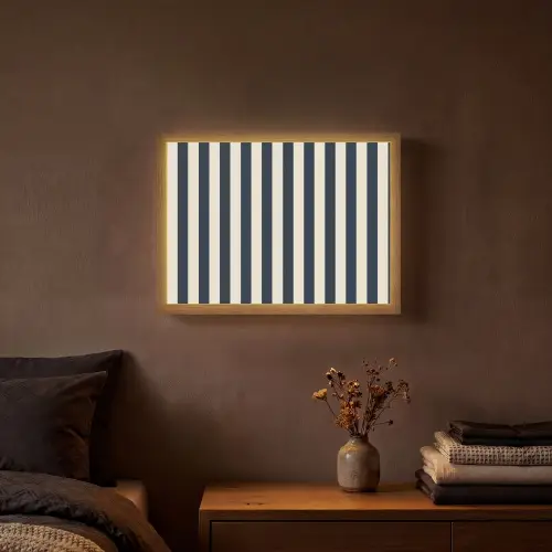 Verticale strepen - Blauw - Crème Light Box met batterij (Wandlamp) middel 907 -sfeer4