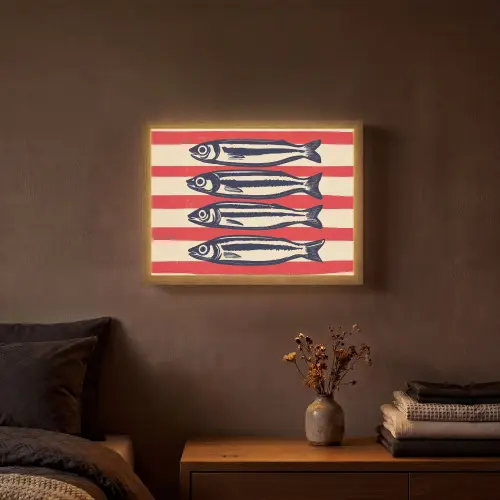 Sardines - Rood en beige strepen Light Box met batterij (Wandlamp) middel -sfeer4