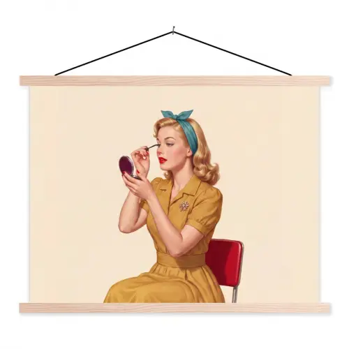 Illustratie - Mascara - Vrouw - Geel textielposter latten blank klein -3d
