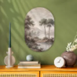 Bomen - Meer - Bergen - Illustratie Wandcirkel Ovaal Forex klein -sfeer2