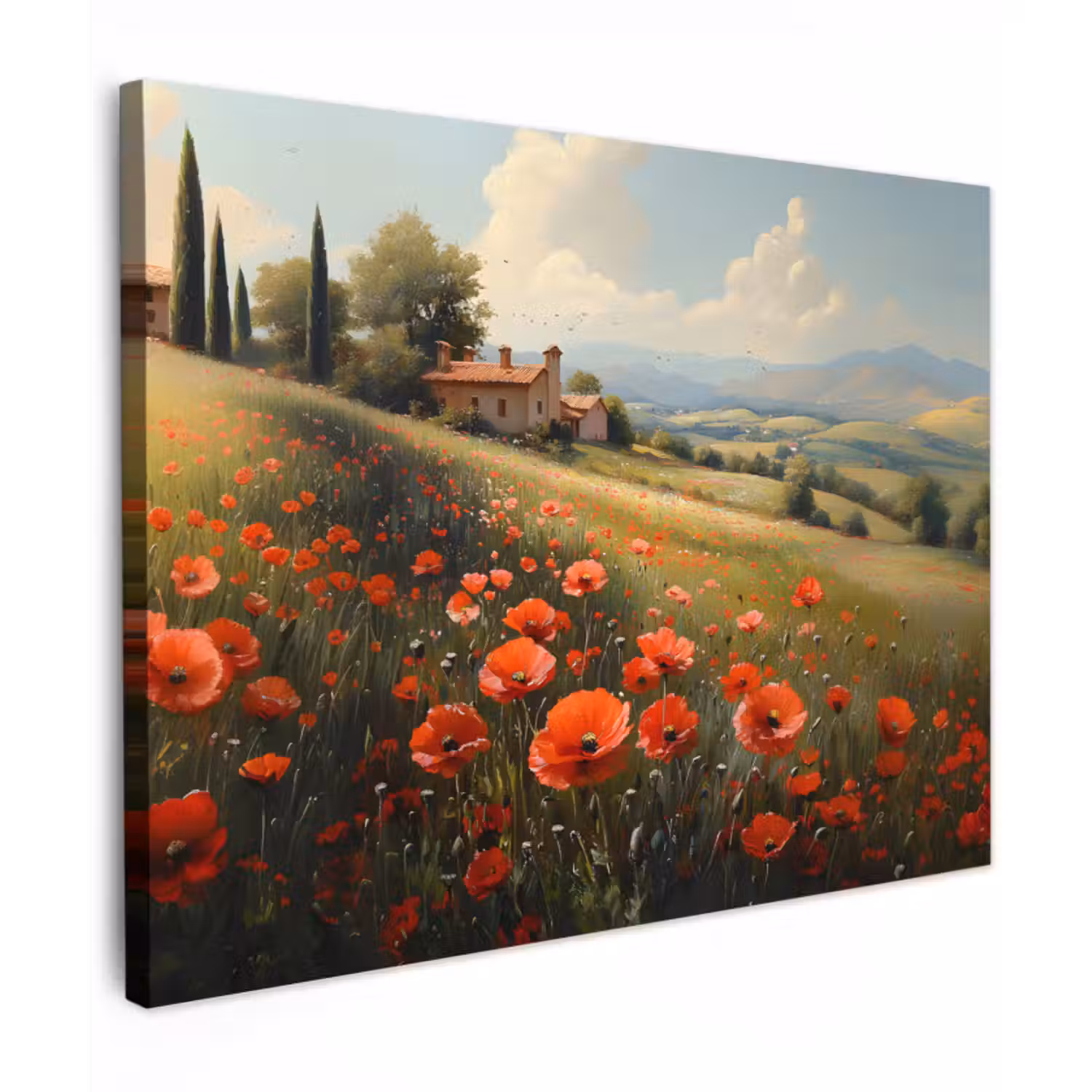 Canvas schilderij - Klaprozen - Rood - Heuvels - Landschap