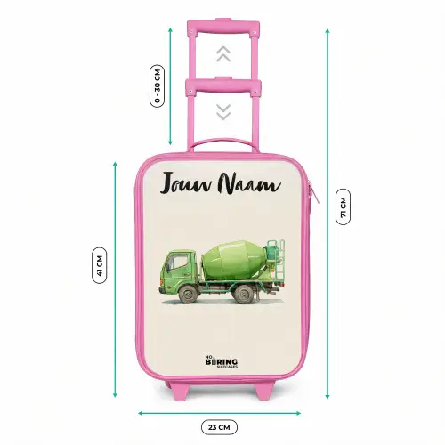 Betonmixer - Getekend - Groen Kinderkoffer - Roze klein -productfoto_formaten