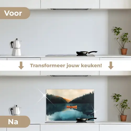 Bossen - Meer - Kano - Oranje keuken achterwand spatscherm klein -voor_na_NL