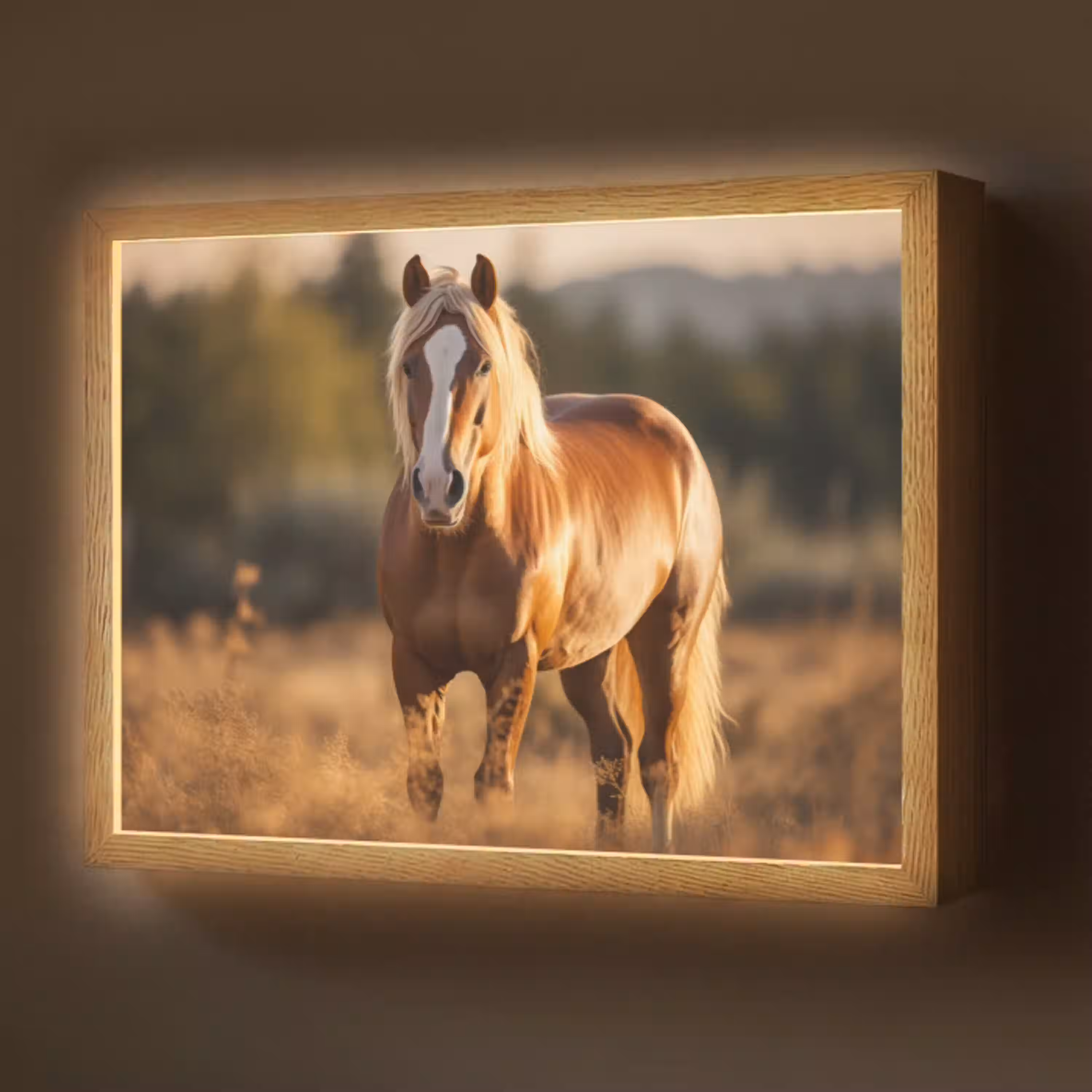 Paard - Bruin - Natuur - Weiland - Dier Light Box met batterij (Wandlamp) middel -z3d_website