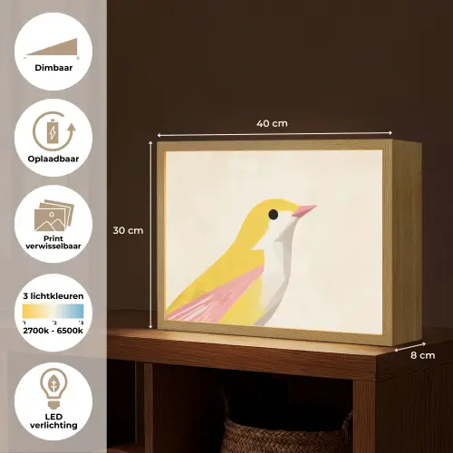 Vogel - Minimalistisch - Geel Light Box met batterij (Wandlamp) middel -USP_websiteoverzichtNL
