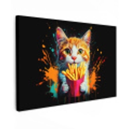 Kat - Eten - Patat - Graffiti - Abstract Tuinposter op houten frame 2 cm dik klein -3d