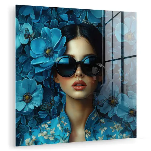 Vrouw - Bloemen - Blauw - Aesthetic - Luxe plexiglas 5mm klein -zzzproduct_nieuw