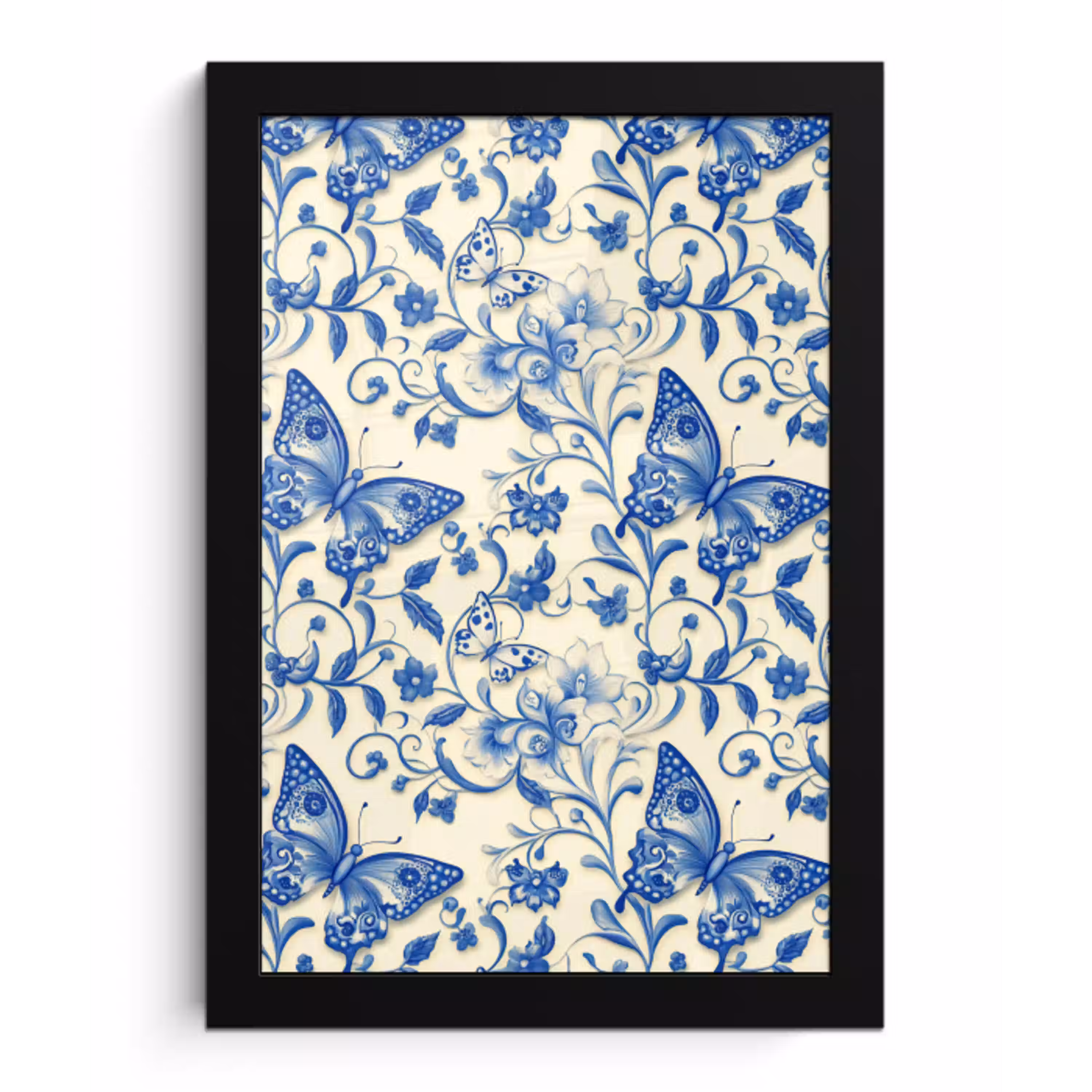 Vlinders - Bloemen - Blauw - Botanisch fotolijst zwart zonder passe partout klein 224 -3d