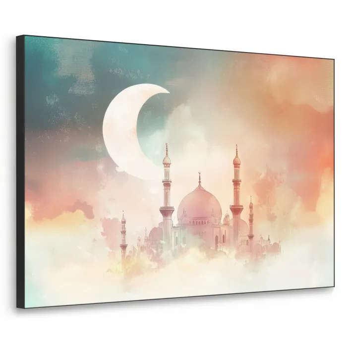 Moskee - Kleurrijke wolken - Arabisch - Ramadan - Islamitische Textielframe zwart klein -3d