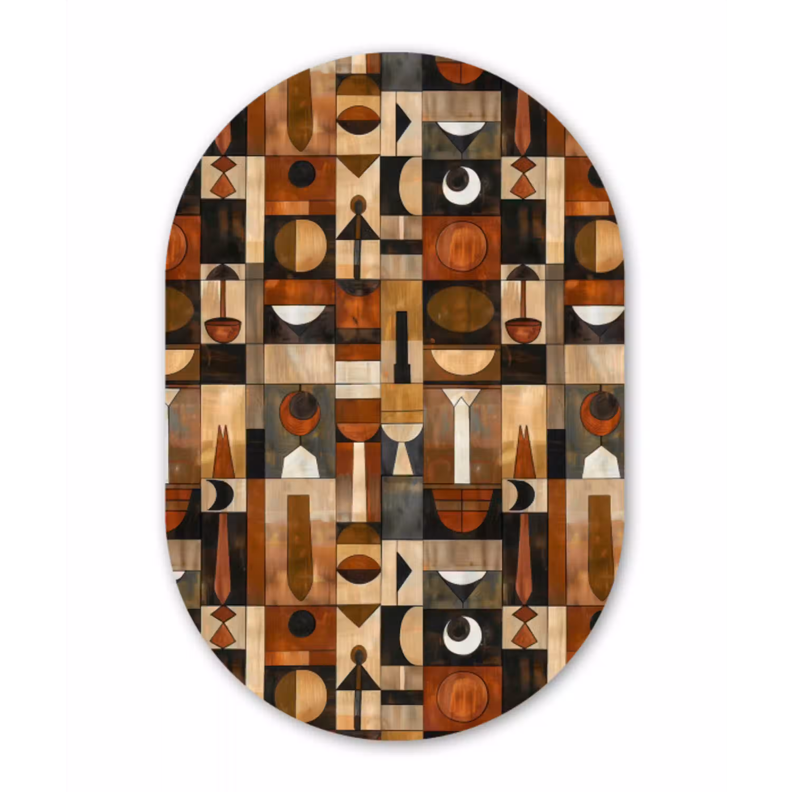 Terracotta - Geometrisch - Mid-Century - Patroon Wandcirkel Ovaal Forex klein 630 -3d