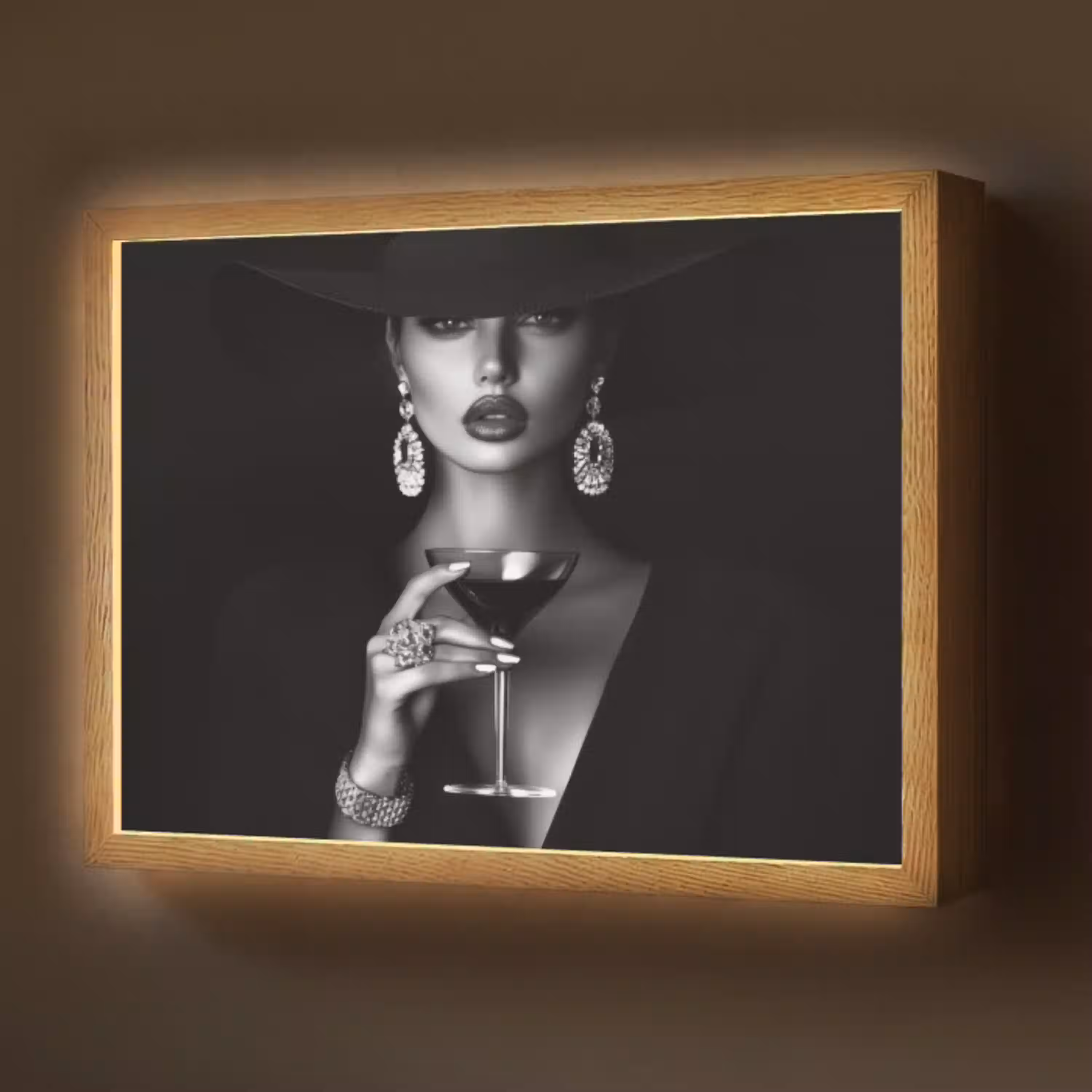 Vrouw - Cocktail - Chic Light Box met batterij (Wandlamp) middel -z3d_website