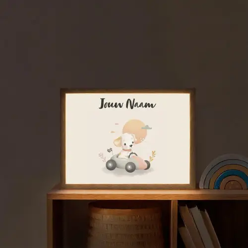 Puppy - Oranje - Raceauto Light Box met batterij (Wandlamp kind) middel -sfeer1_kind