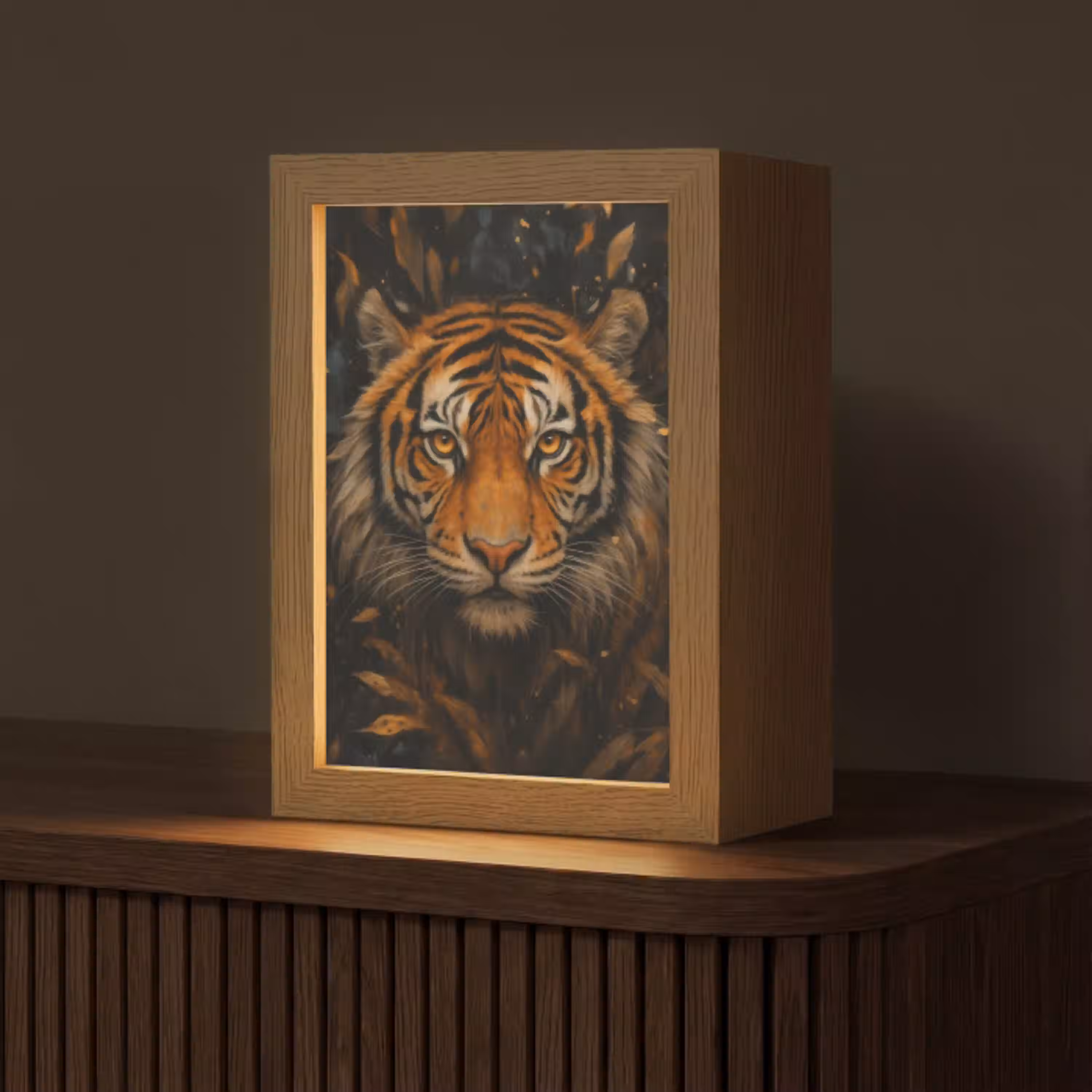 Bladeren - Tijger - Oranje Light Box met kabel (Tafellamp) klein -z3d_website