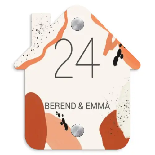 Abstract oranje - Klassiek Naambord Huisje klein -3d