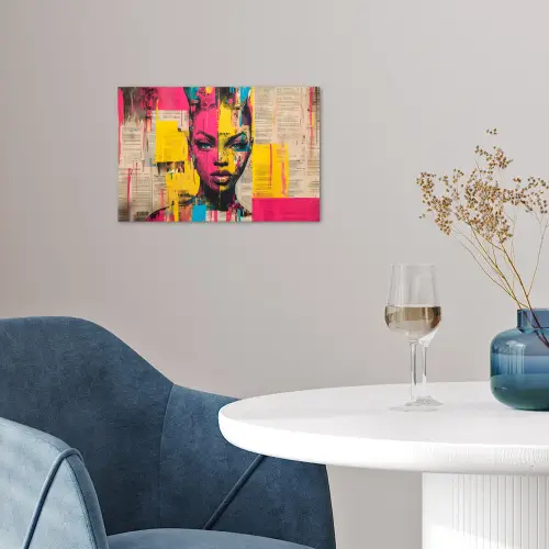 Vrouwengezicht - Krantenpapier - Abstract - Roze poster papier klein -sfeer3