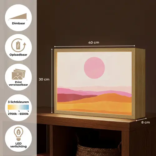 Heuvels - Oranje - Zon - Abstract Light Box met batterij (Wandlamp) middel -USP_websiteoverzichtNL
