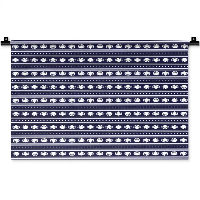 Schelp - Nautisch - Blauw - Wit Wandkleed katoen klein 269 -zz3d