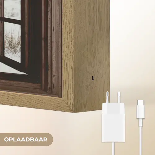 Schotse Hooglander - Landschap - Landelijk - Bergen - Winter - Doorkijk - Donker Light Box met batterij (Wandlamp) middel -USP_websiteoplaadbaarNL