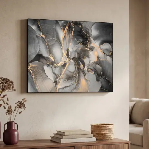 Grijs - Luxe  - Goud - Marmer Textielframe - compleet frame klein -sfeer3