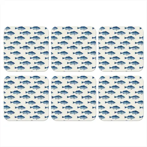 Vis - Patroon - Blauw onderzetter kurk middel 366 -3d
