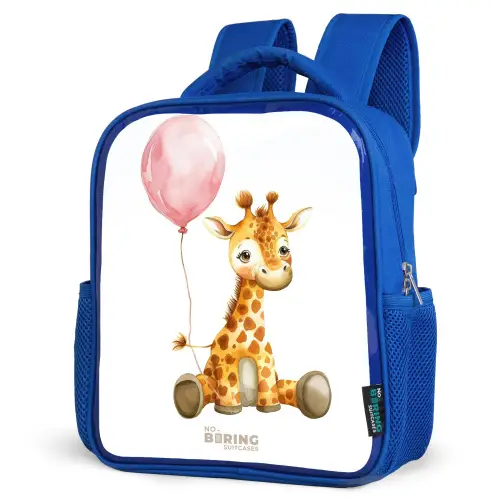 Giraffe met roze ballon Kinderrugzak - Blauw middel -schuin