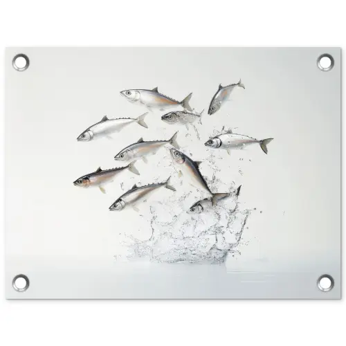 Vissen - Water - Wit tuinposter los doek klein -3d