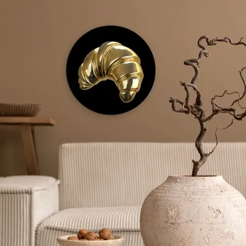 Croissant - Brood - Goud - Zwart Wandcirkel kunststof plaat 5mm dik klein -sfeer1