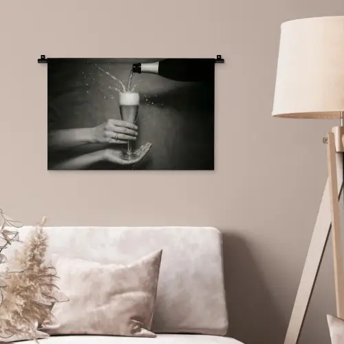 Champagnefles - Glas - Minimalistisch - Spetters Wandkleed katoen klein -sfeer4