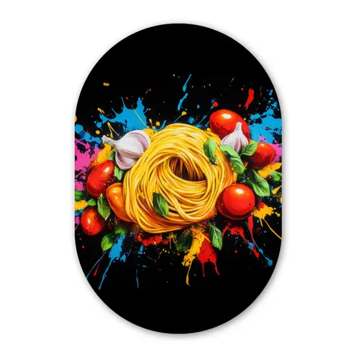 Spaghetti - Graffiti - Verf - Kleurrijk - Eten - Modern Wandcirkel Ovaal Glas middel -3d