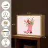 Cowboylaarzen - Roze - Boeket - Bloemen Light Box met batterij (Wandlamp) middel -USP_websiteoverzichtNL