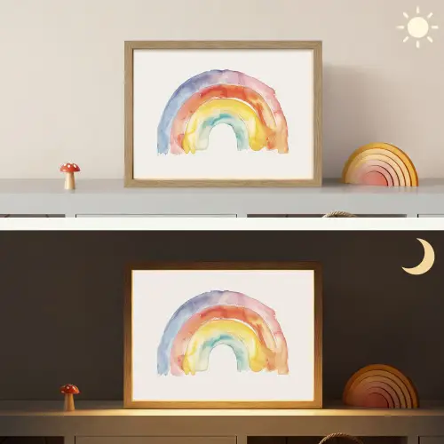 Regenboog - Watercolor - Kleurrijk Light Box met batterij (Wandlamp kind) middel -sfeer3_kind