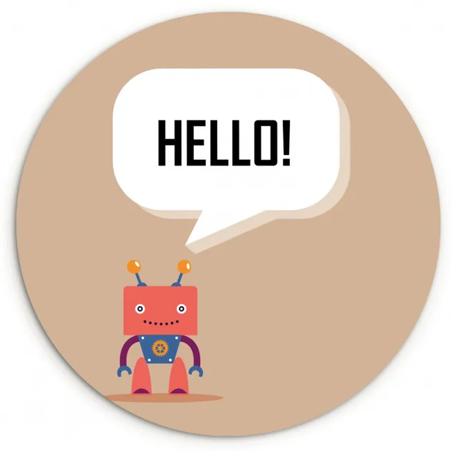 Spreuken - Quotes - Hello! - Robot - Tandwiel - Kinderen Wandcirkel kunststof plaat 5mm dik klein -3d
