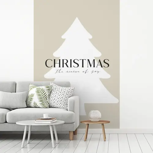 Kerstboom - Japandi - Christmas - Beige fotobehang vinyl groot -woonkamer