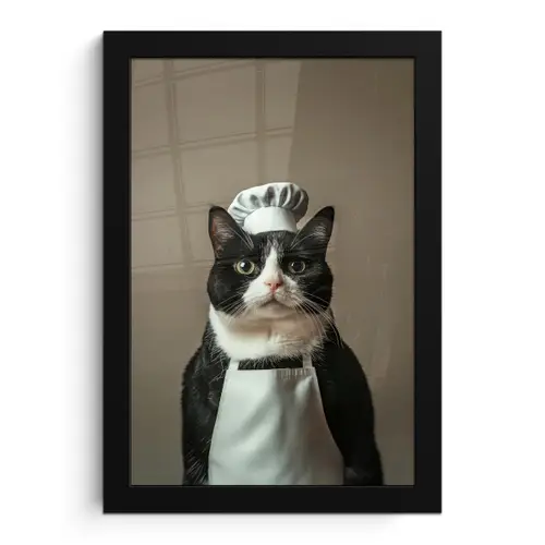 Kat - Kokskleding - Zwart - Wit fotolijst zwart zonder passe partout klein -3d