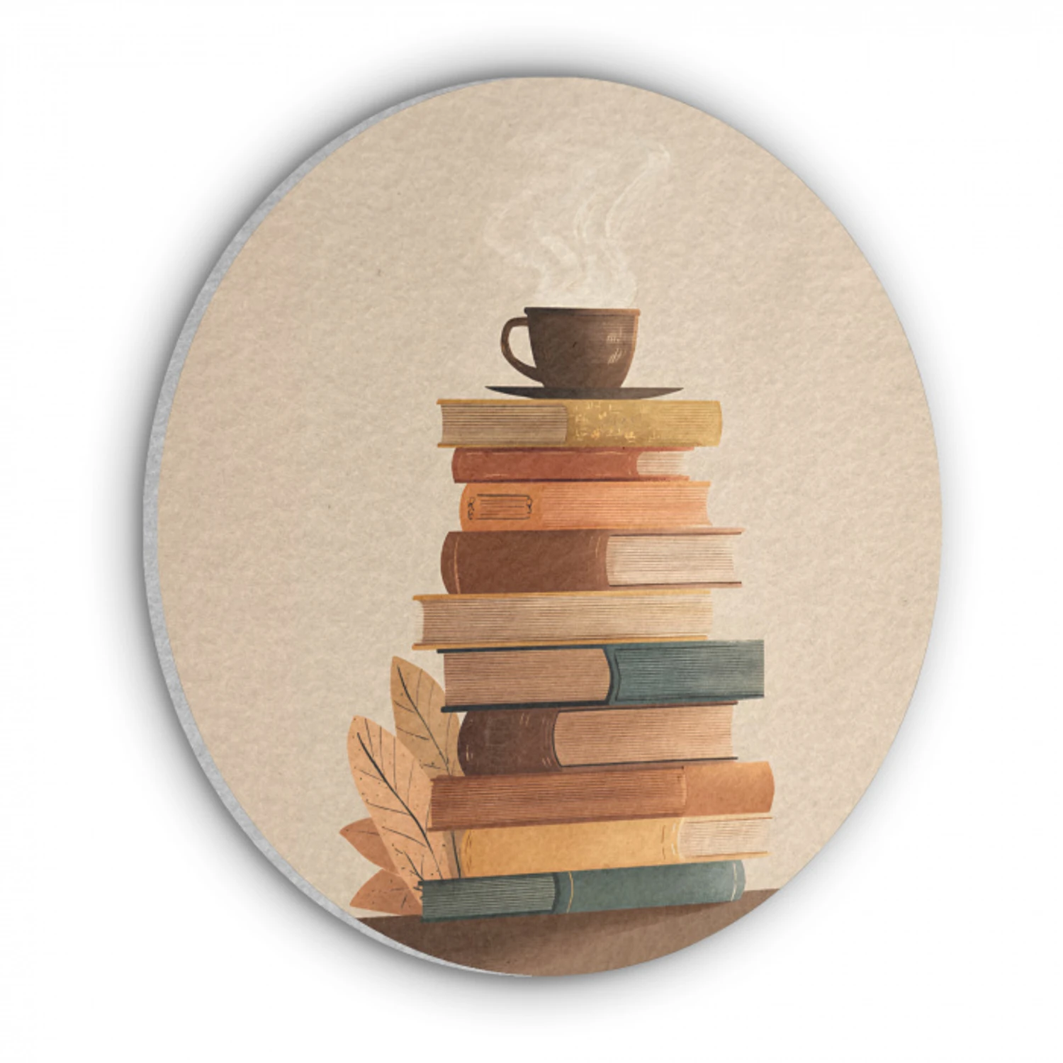 Boeken - Toren - Koffie - Beige Akoestische PET Vilt - Rond klein -3d