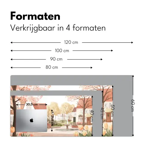 Dorpsplein - Fontein - Tulpen Muismat XXL klein -sfeer5