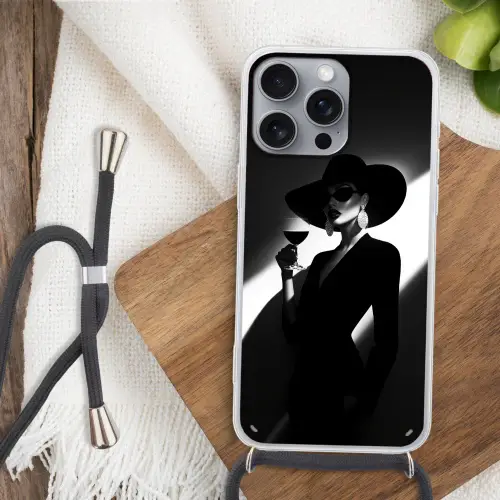 Vrouw - Wijn - Chic Hoesje iPhone 16 Pro Max met koord klein -sfeer4