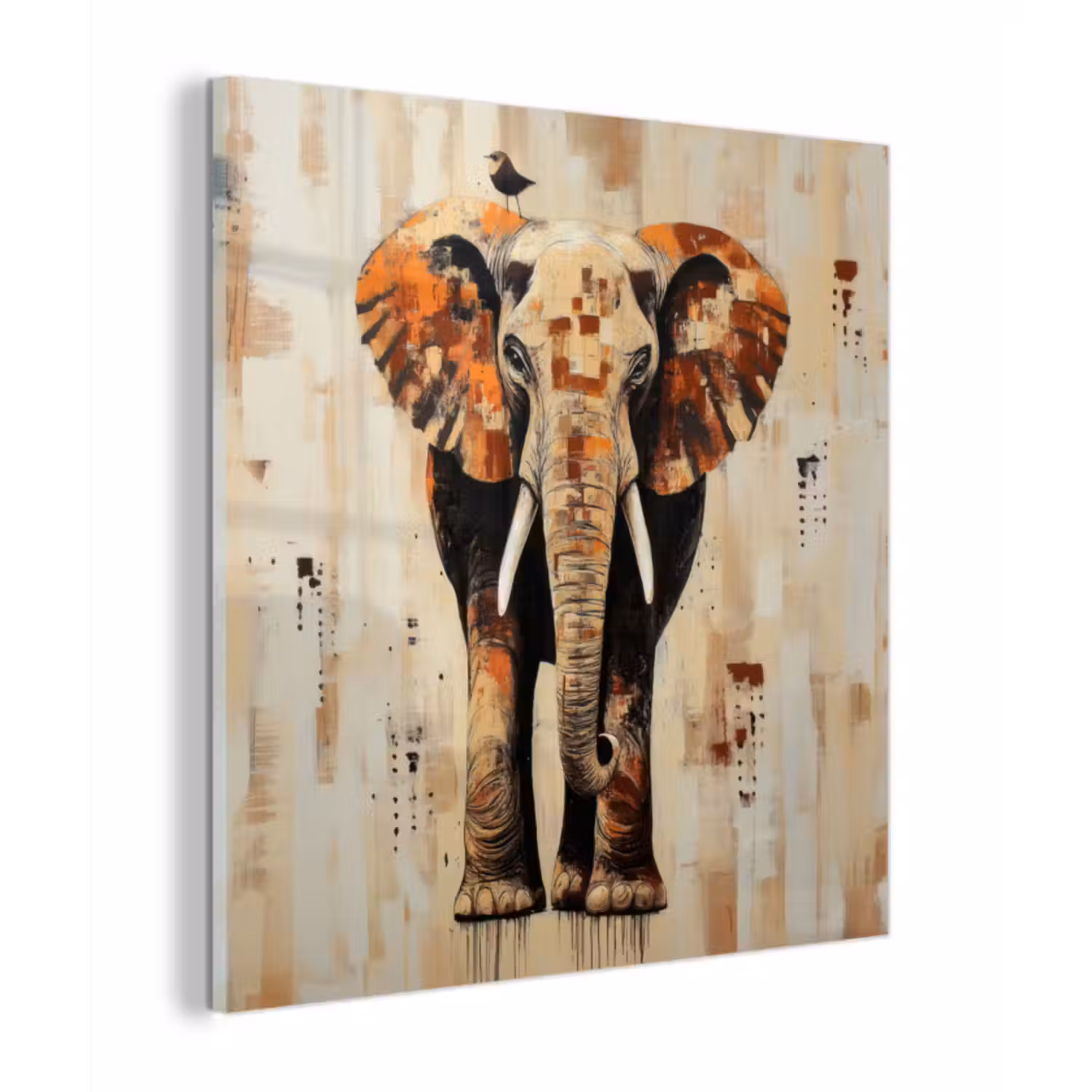 Glas schilderij - Olifant - Slurf - Mozaïek - Abstract